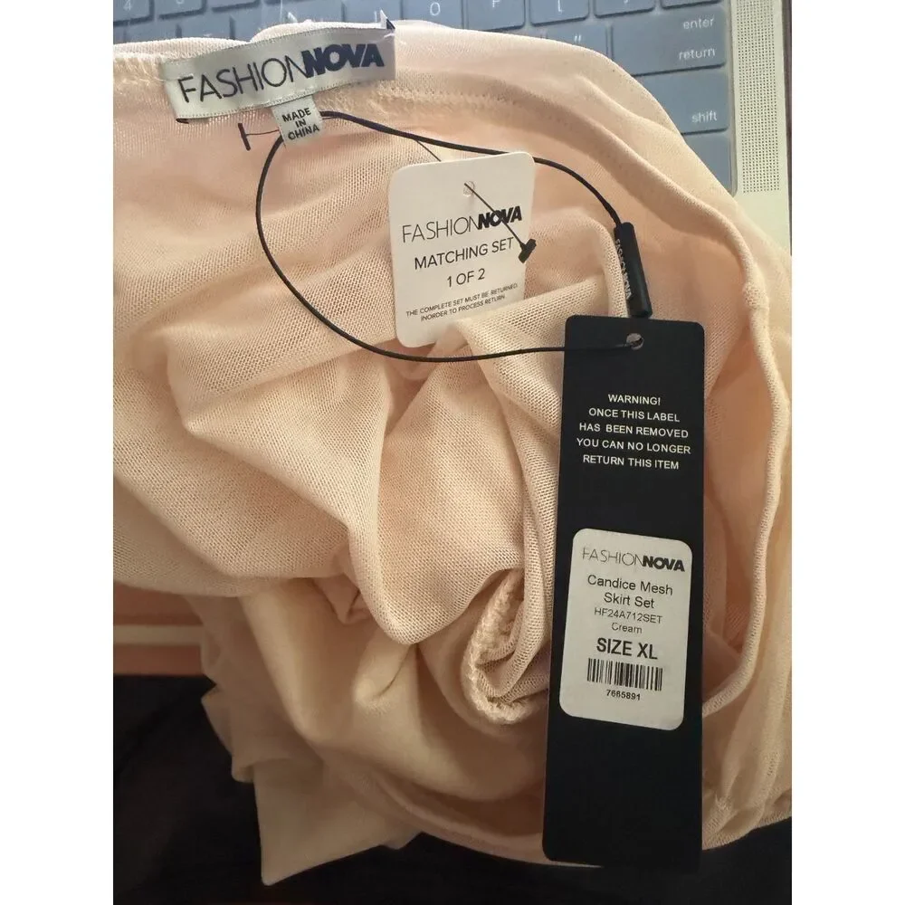 NWT Fashion Nova Candice Mesh Skirt Set - Cream. Size XL